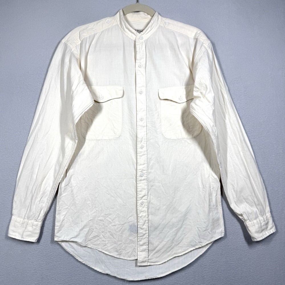 Vintage Paul Stuart Shirt Men Small 80s 90s Utility Band Collar Epaulet Military